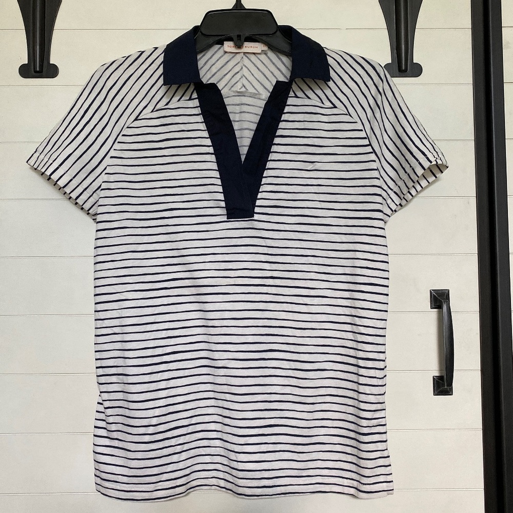 Tory Burch Cotton Striped Polo Shirt Small